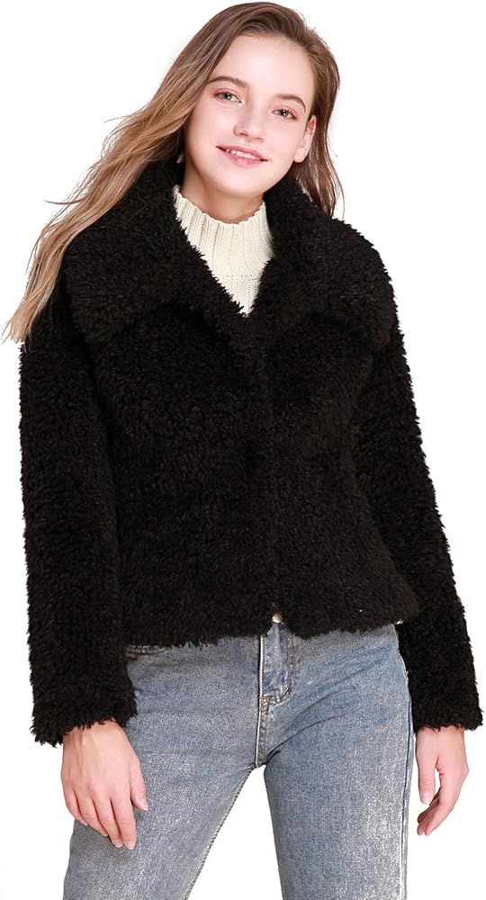 SUGAR POISON Women Winter Coats 2021 Women's Long Sleeve Fluffy Faux Fur Warm Coat Sherpa Jacket ... | Amazon (US)