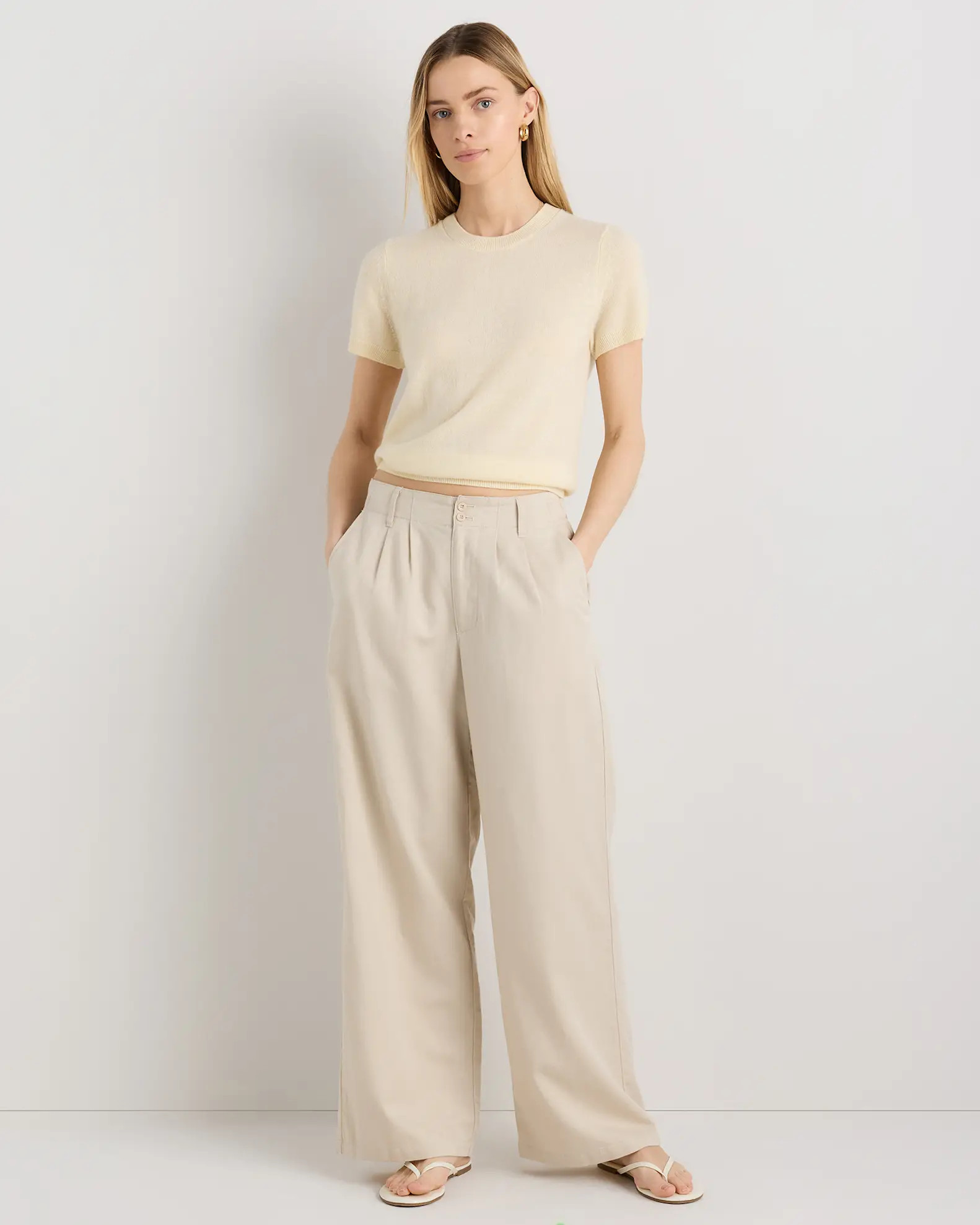 Cashmere Tee in Pale Custard Yellow | Quince