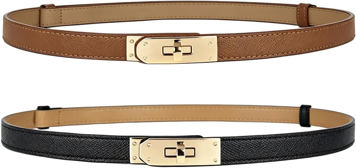 Skinny Belts for Women Dresses Turn-Lock Gold Buckle Adjustable Fashion Waist Belt for Pants Jean... | Amazon (US)
