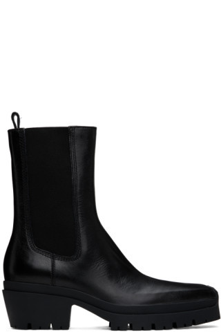 Black Terrain Leather Moto Boots | SSENSE