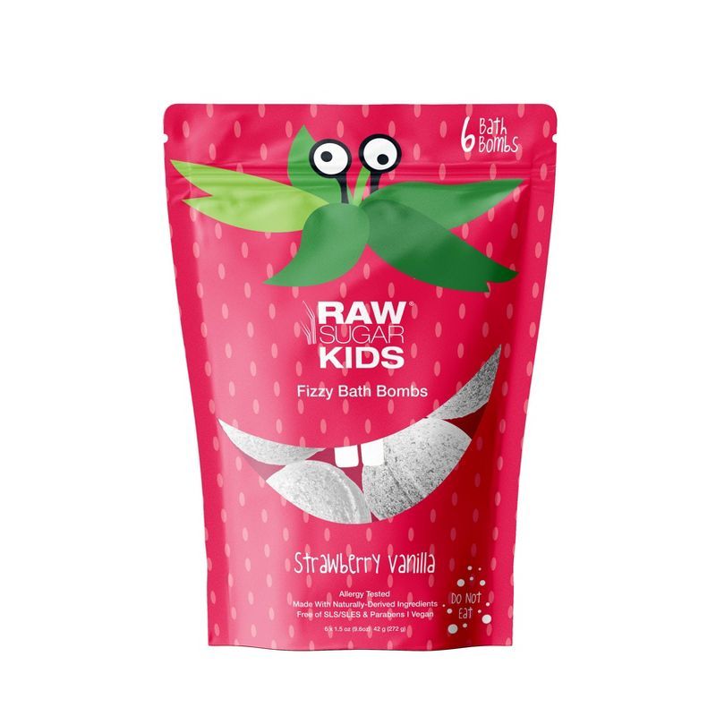 Raw Sugar Kids' Bath Bomb - Strawberry + Vanilla - 9.6oz/6ct | Target