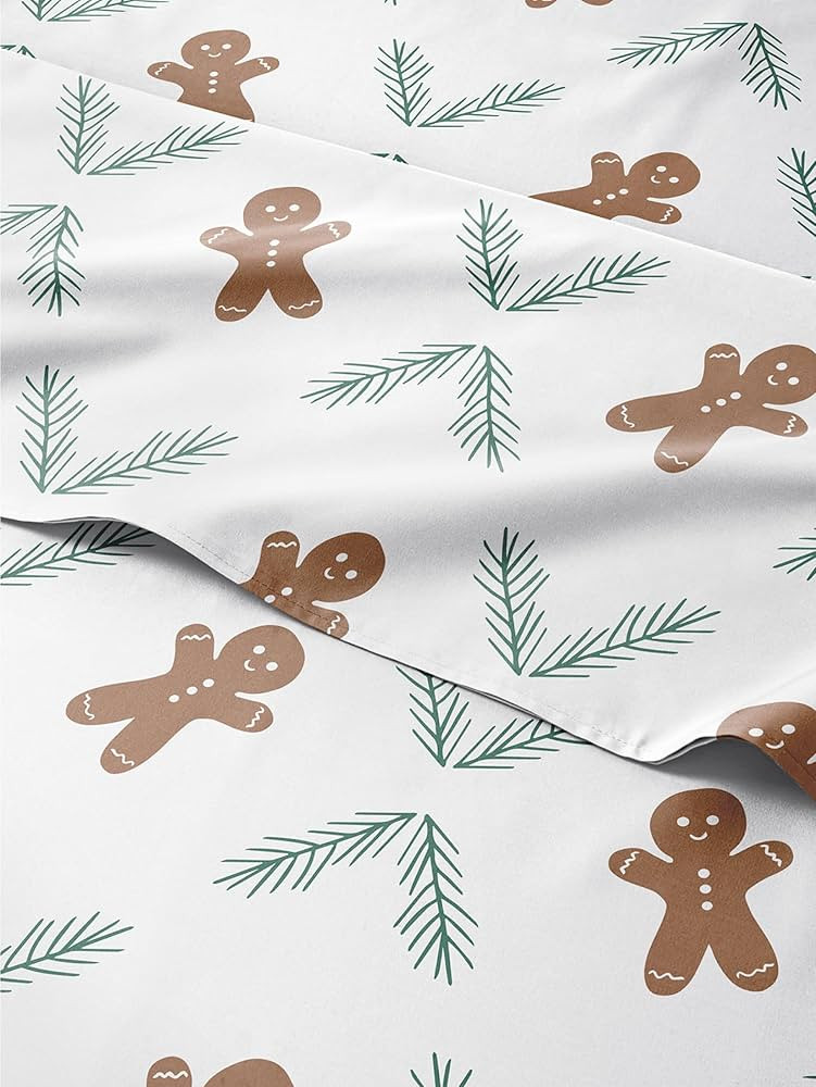 Queen Christmas Gingerbread Sheet Set - Holiday Xmas Pattern Linen Set - Deep Pockets - Snug Fit ... | Amazon (US)