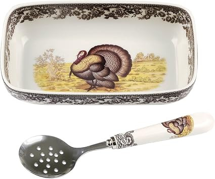 Spode Woodland Turkey Cranberry Dish with Slotted Spoon | Cranberry Sauce Serving Dish for Thanks... | Amazon (US)