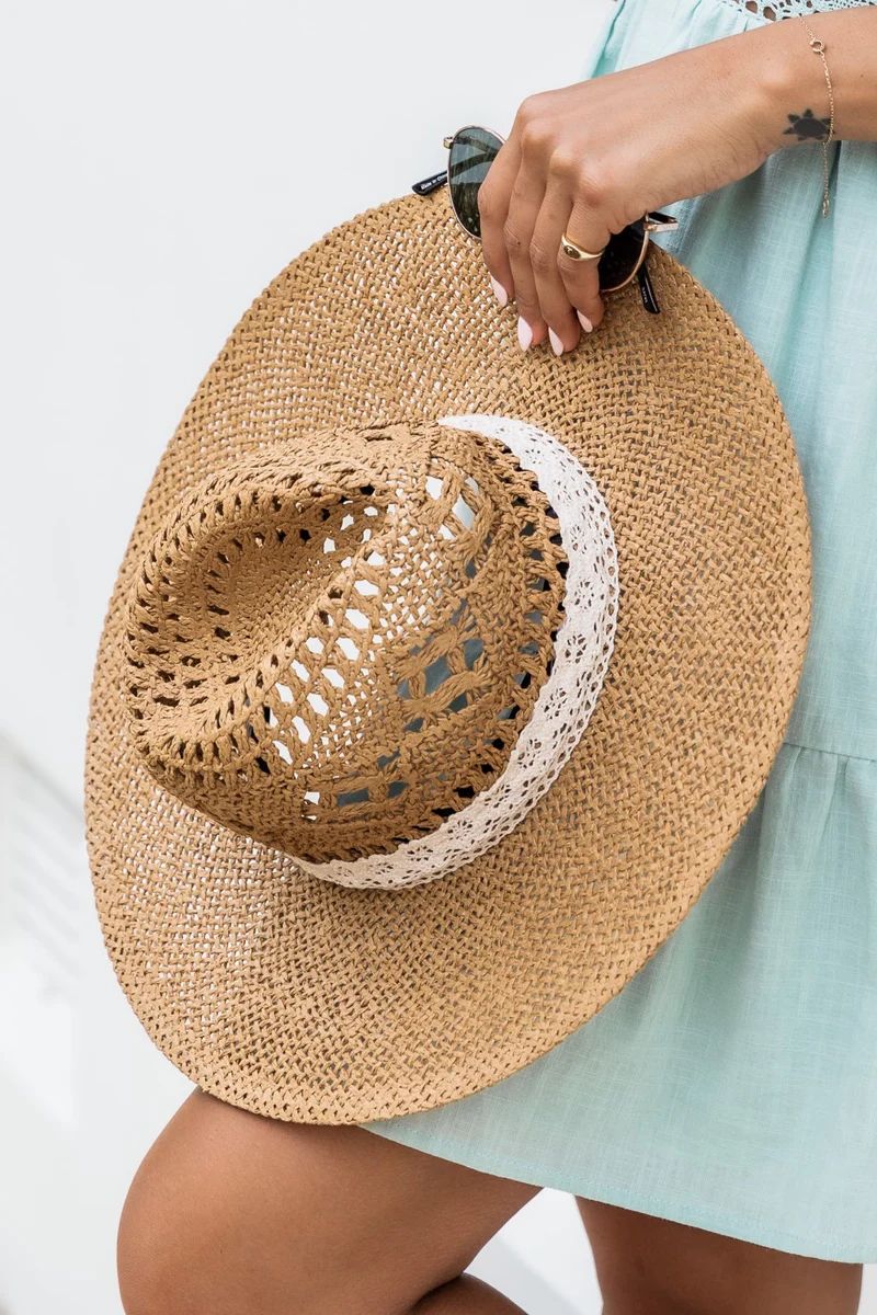 Sounds Of Summer Ivory Band Straw Tan Hat | Pink Lily