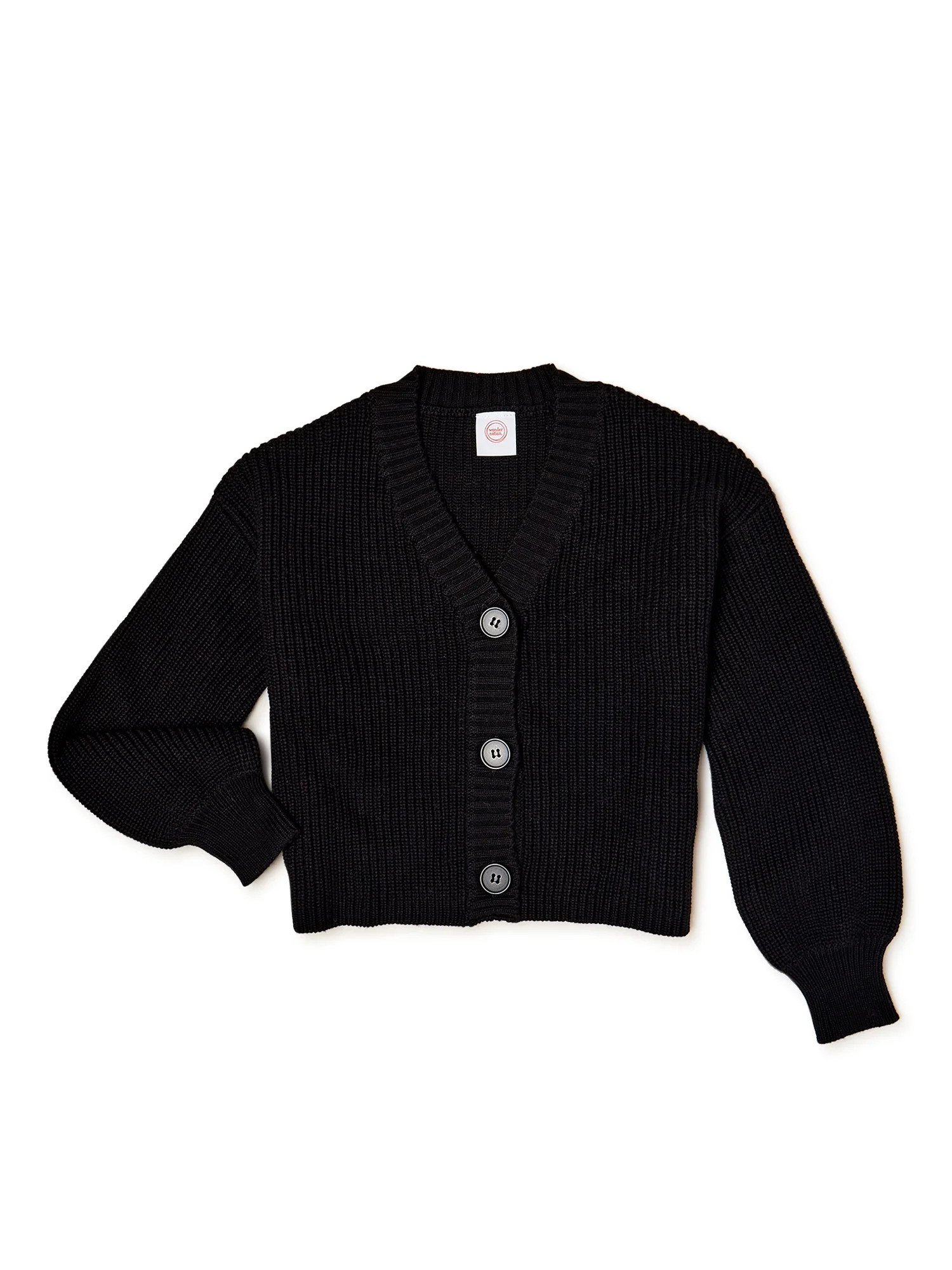 Wonder Nation Girls Long Sleeve Button-Front Cardigan Sweater, Sizes 4-18 & Plus | Walmart (US)
