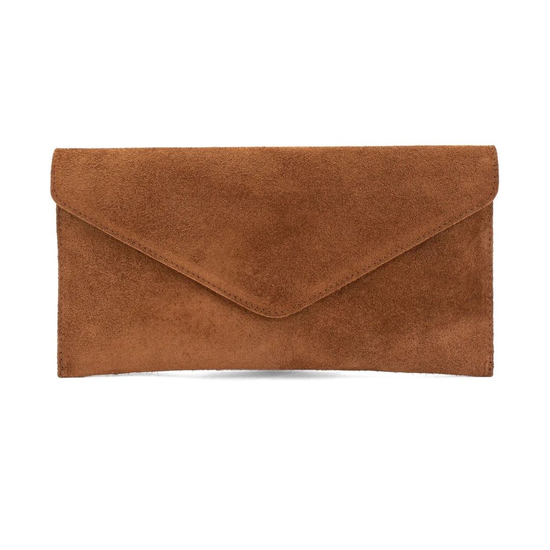 Genuine Suede Leather Evening Envelope Dark Brown Clutch Crossbody Shoulder Handbags Bridesmaid G... | Etsy (US)