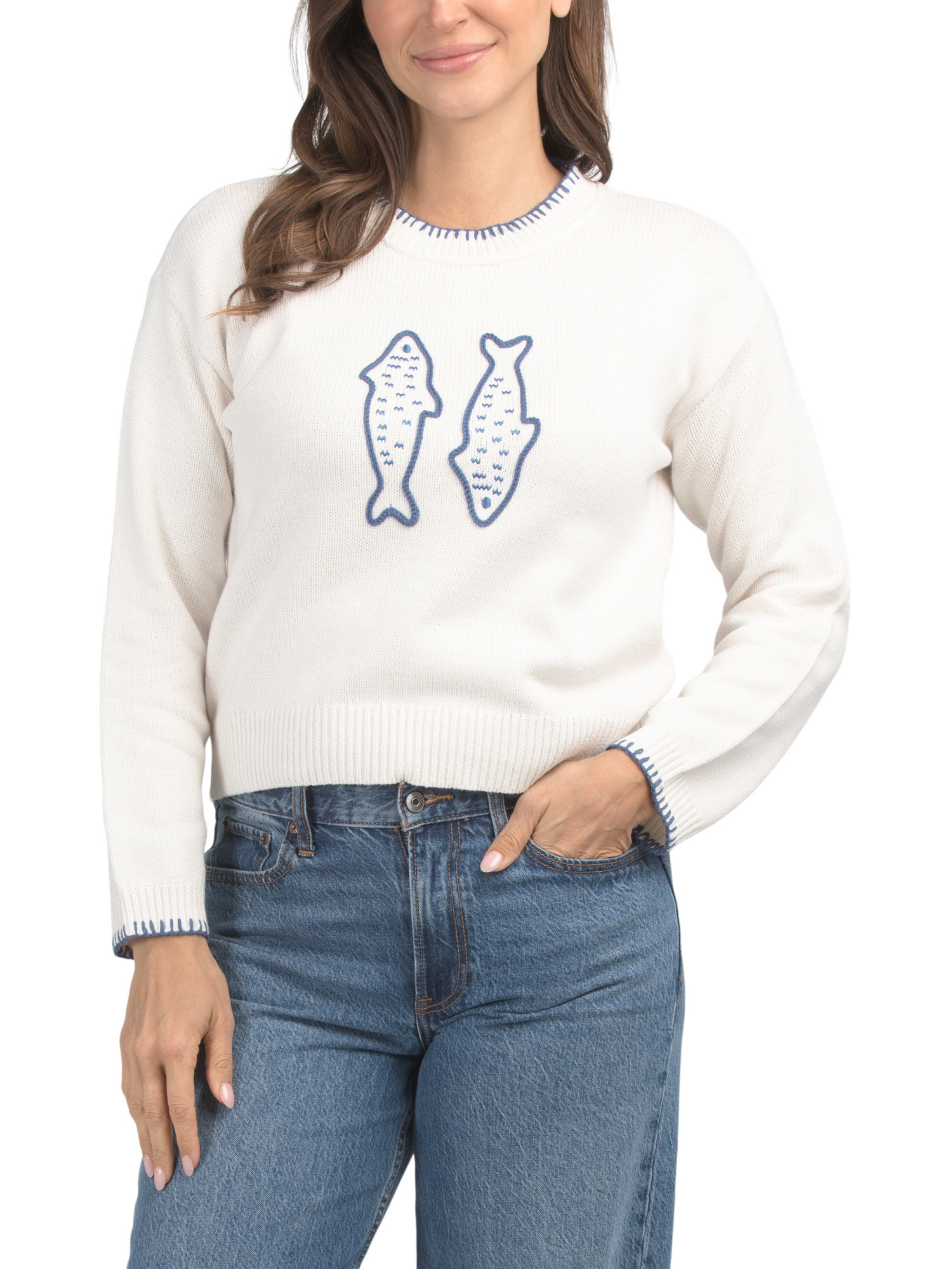 Long Sleeve Embroidered Fish Crew Neck Sweater | Long Sleeve Tops | Marshalls | Marshalls