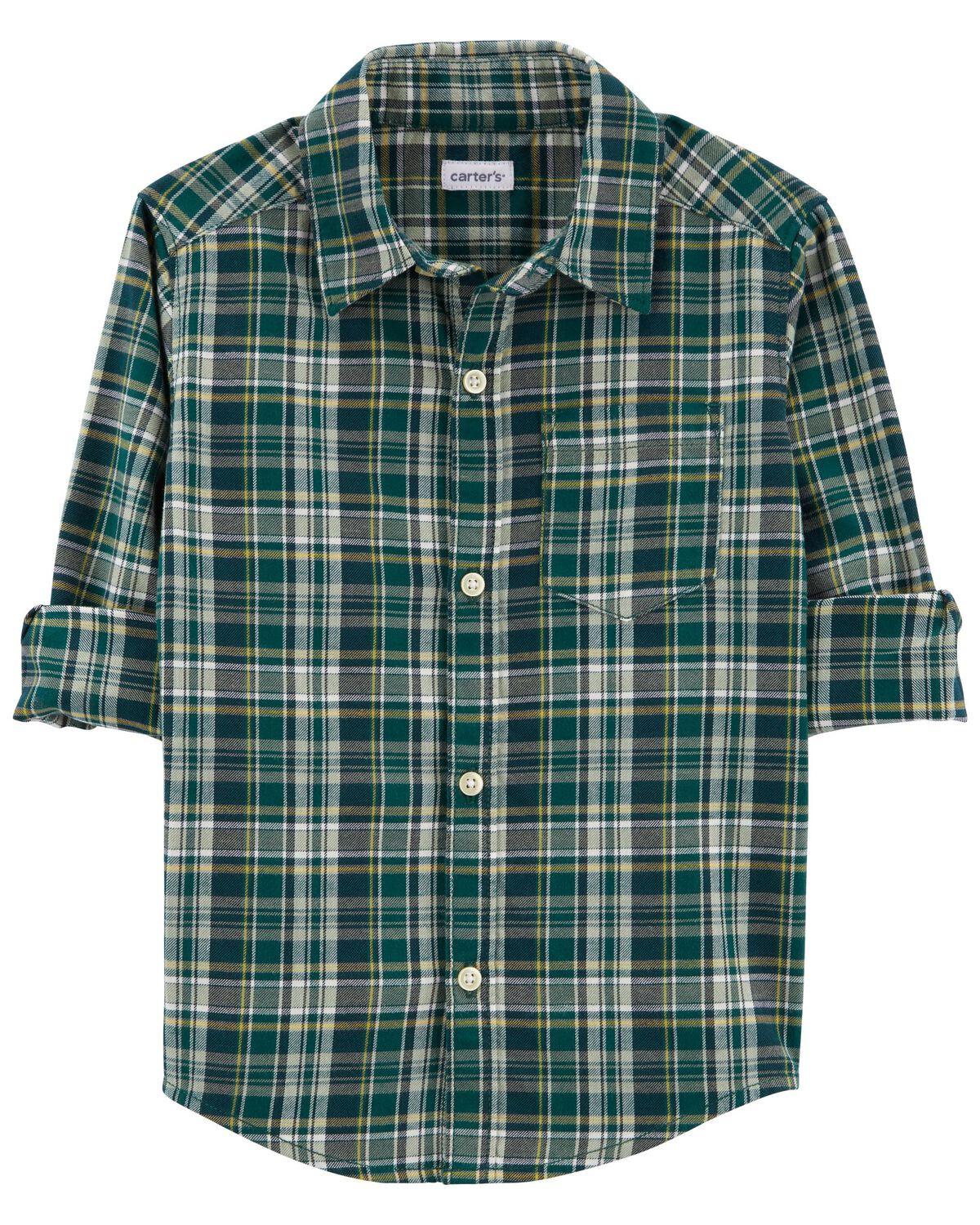 Green Toddler Plaid Button-Front Shirt | carters.com | Carter's