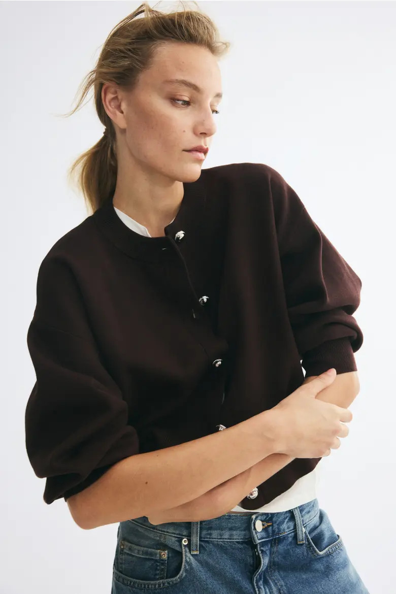 H&M Fine-Knit Cardigan in Dark Brown at Nordstrom, Size Large | Nordstrom