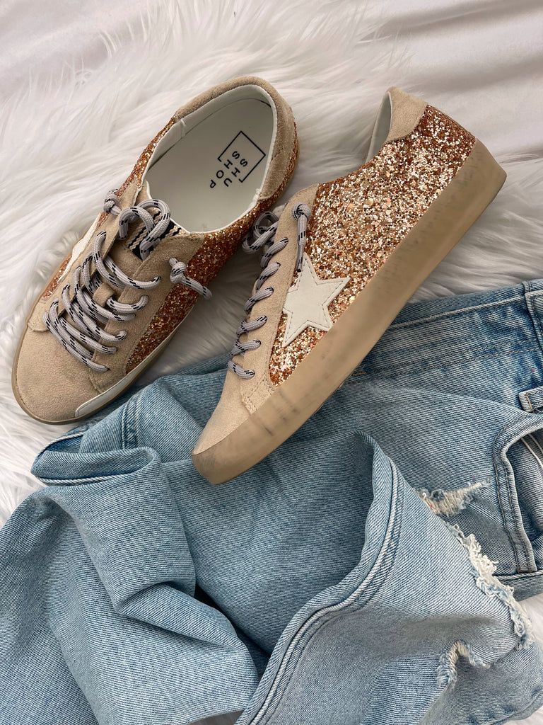 Stevie Pink Glitter Sneakers | She Is Boutique