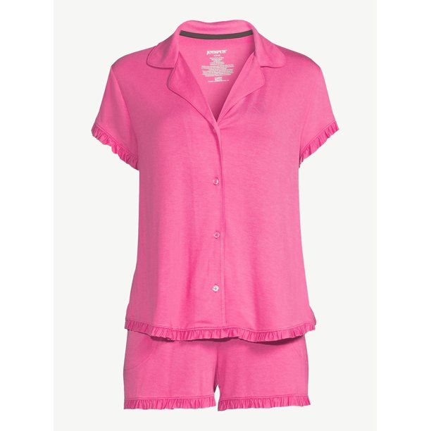 Joyspun Women's Ruffled Pajama Top and Shorts Set, 2-Piece, Sizes S to 3X - Walmart.com | Walmart (US)