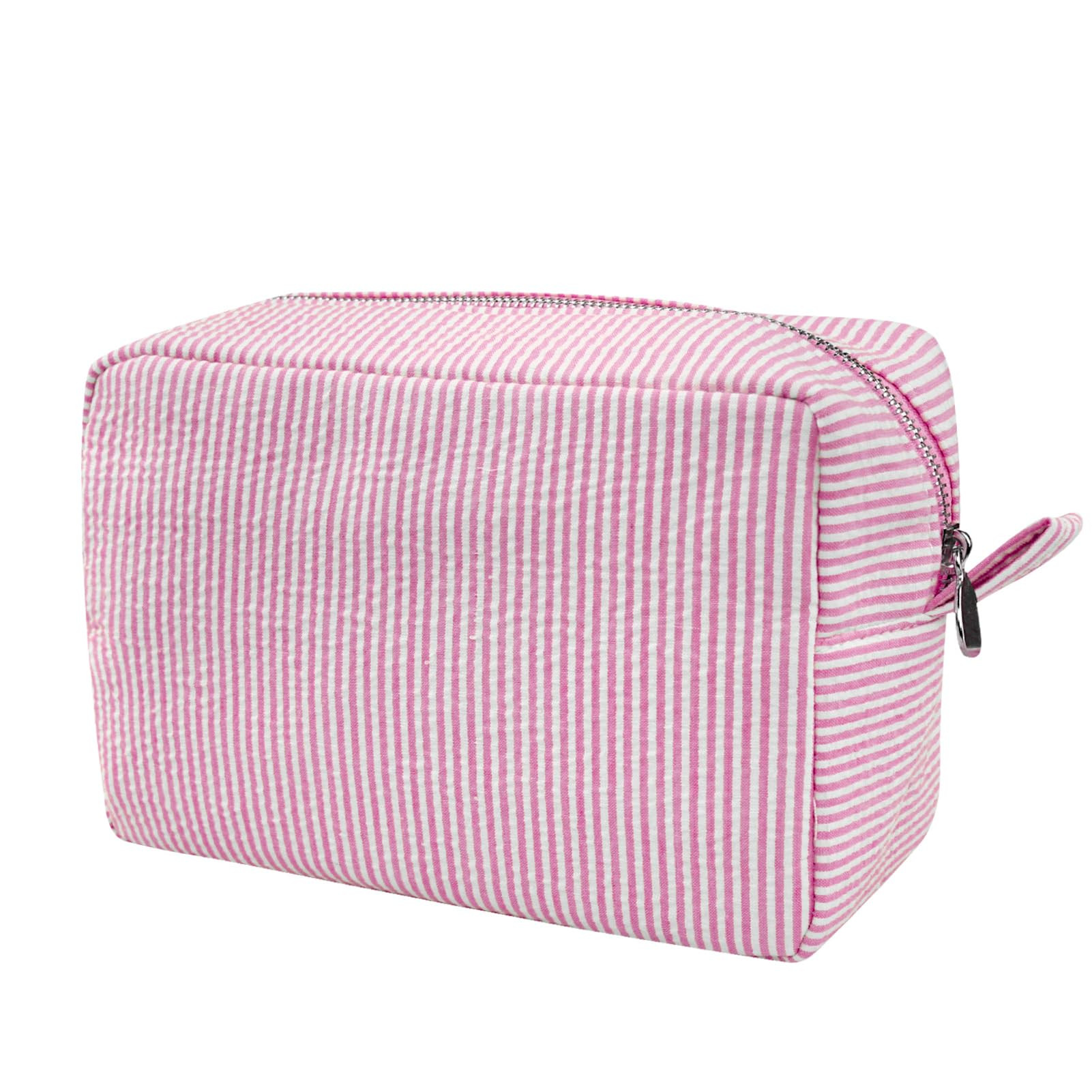 GFU Cosmetic Bag for Women, Large Makeup Bag, Travel Toiletry Stripe Cosmetic Bag, Seersucker Wom... | Amazon (US)