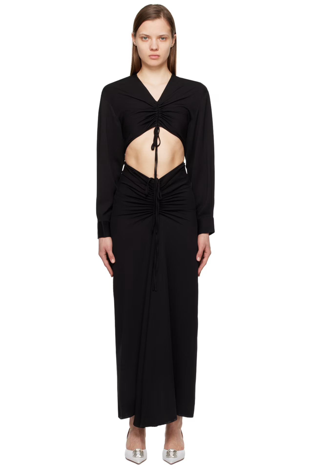 Black Ruched Disconnect Midi Dress | SSENSE