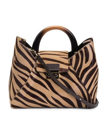 Made In Italy Leather Large Satchel With Wide Handle | TJ Maxx