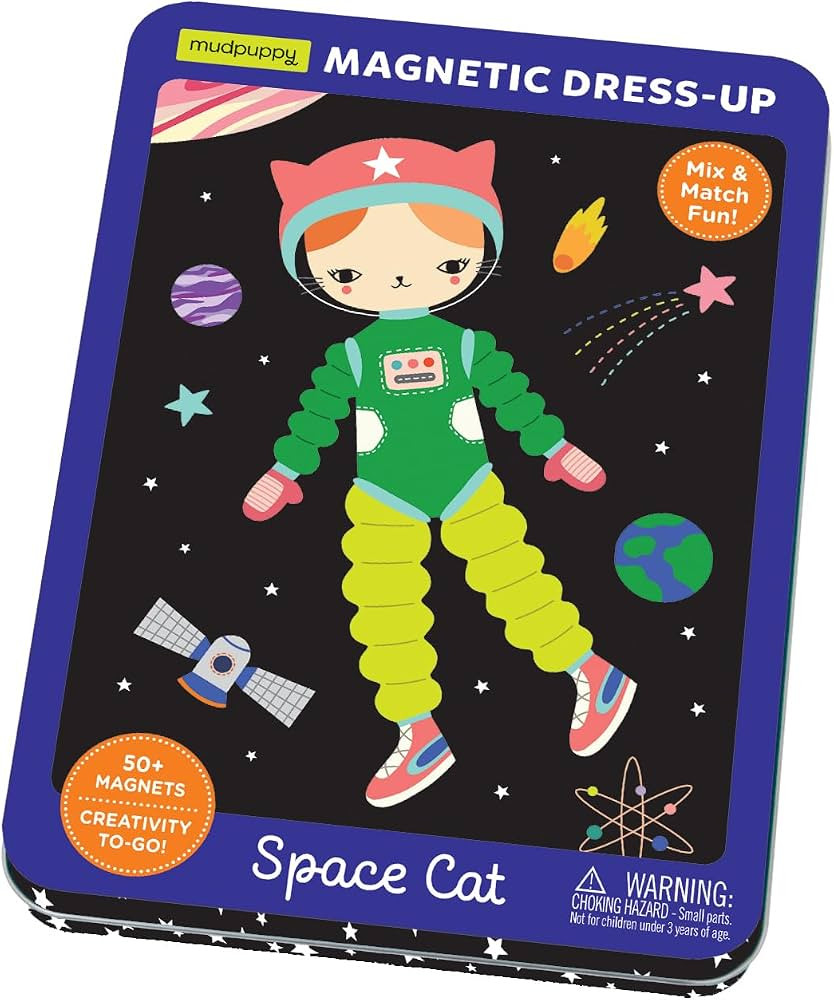 Mudpuppy Space Cat Magnetic Tin \u2013 Includes 3 Sheet of Mix & Match Dress Up Magnets and 2 Bac... | Amazon (US)
