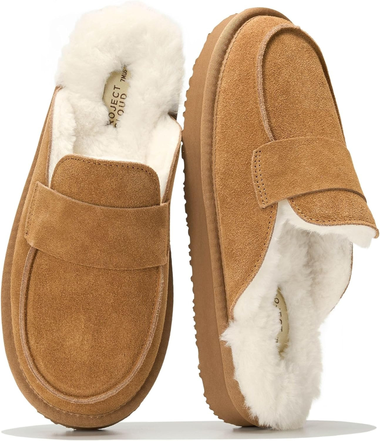 Project Cloud 100% Genuine Leather Brunch Slippers for Women - Fuzzy Clogs | Amazon (US)