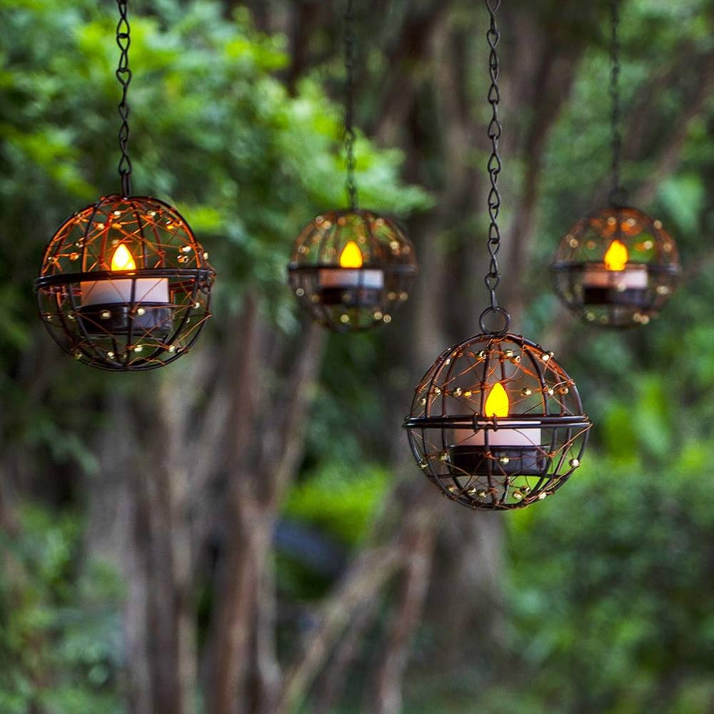 Solar Lights Outdoor Hanging Lanterns, ZHONGXIN Beaded Copper Wire Ball Candle Holder with Solar ... | Amazon (US)