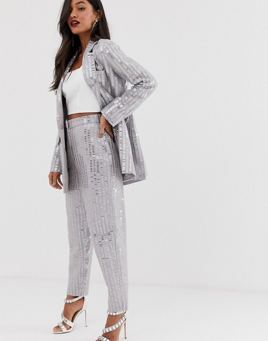 ASOS EDITION linear sequin pants-Gray | ASOS (Global)