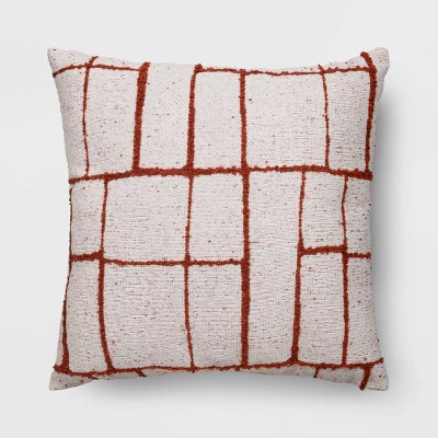 18"x18" Stacked Geo Woven Square Outdoor Throw Pillow White/Dark Red - Threshold™ | Target