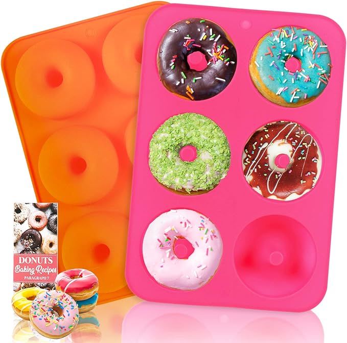 HEHALI Donut Pan, 2pcs Non-Stick Silicone Donut Mold for 6 Donuts 3.2 Inch, Bagel Pan, Tray Measu... | Amazon (US)