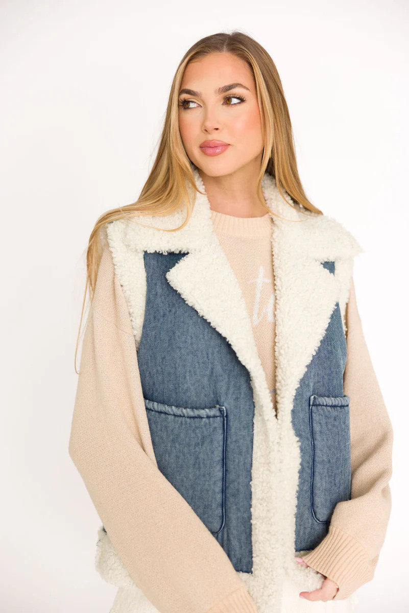 Willa Sherpa Denim Vest | Worth Collective