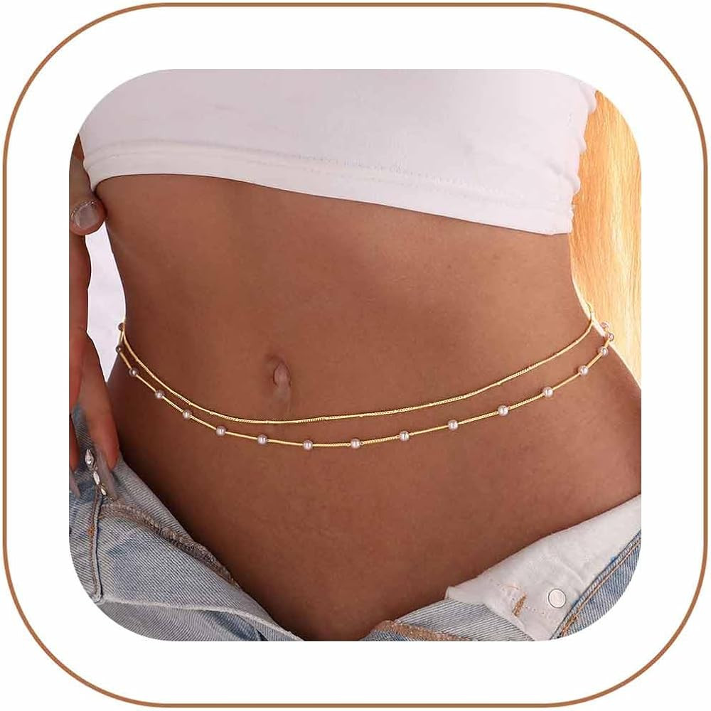 14K Gold Plated Body Chains Dainty Boho Layered Beach Waist Chain Adjustable Bikini Belly Chain J... | Amazon (US)
