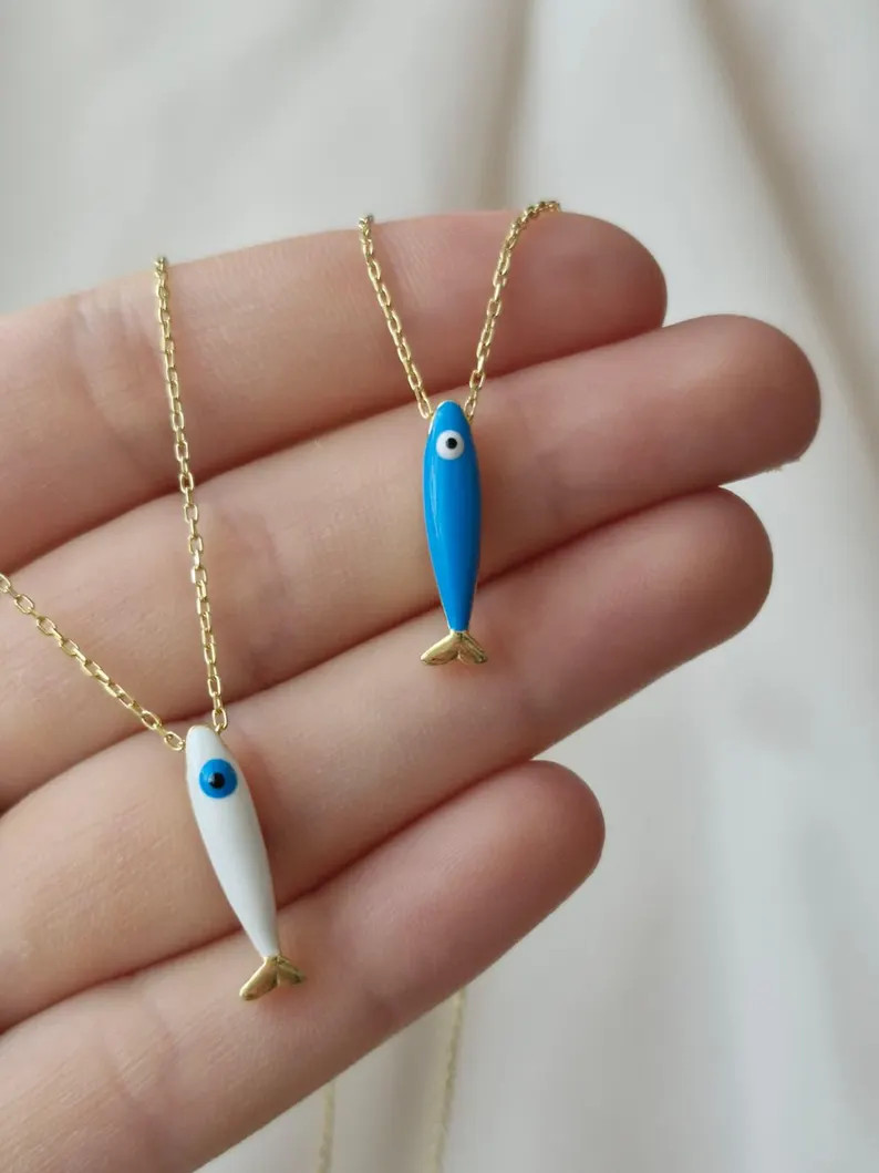Gold Plated Sterling Silver Fish Necklace - Enamel OceanPendant lLucky Fish Pendant Boho Summer J... | Etsy (Global)