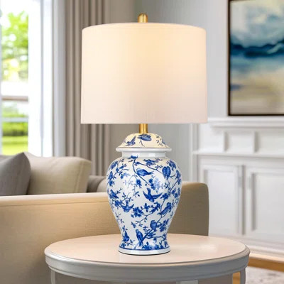 23.6'' Chinoiserie Ceramic Table Lamp Blue and White Porcelain Lamp for Nightstand | Wayfair North America