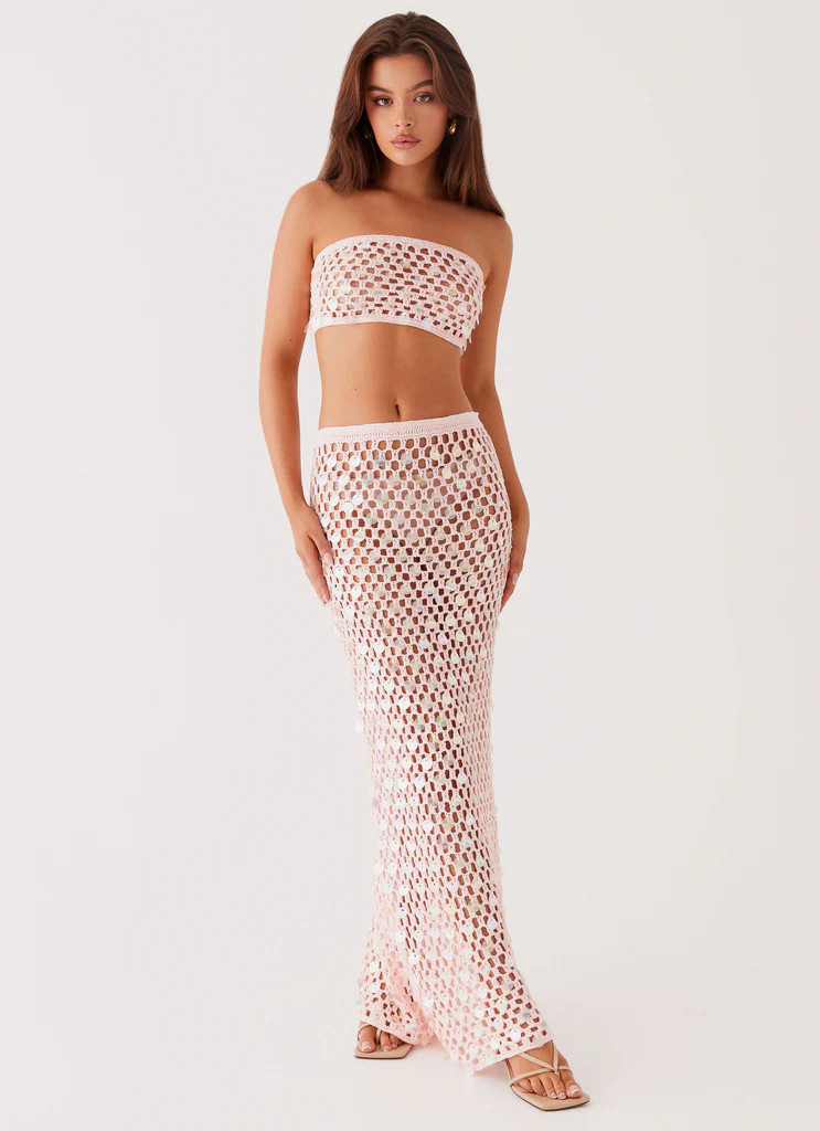 Evissa Crochet Maxi Skirt - Pink | Peppermayo (Global)
