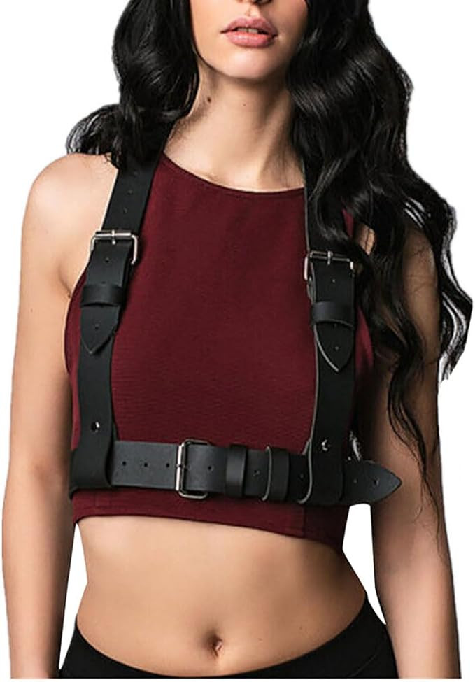 Black Goth Leather Harness Top for Women Punk Waist Belt Body Chain Adjustable Corset Accessories... | Amazon (US)