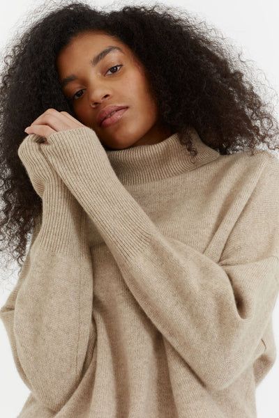 Oatmeal Cashmere Rollneck Sweater | Chinti & Parker