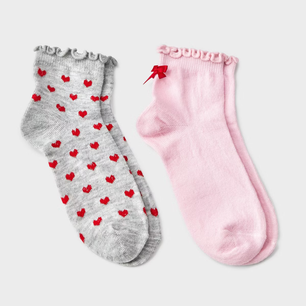 Girls' 2pk Hearts & Bow Ankle Socks - Cat & Jack™ | Target