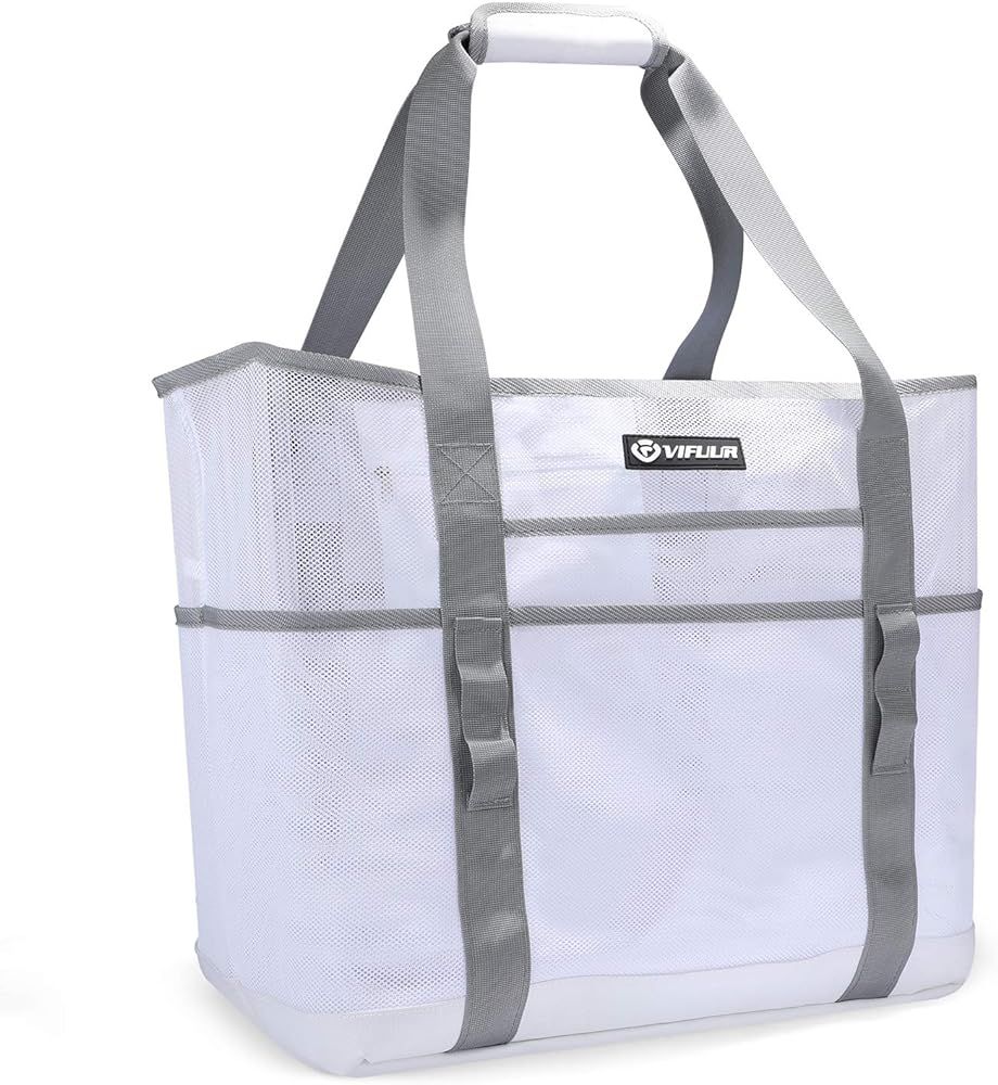 VIFUUR Mesh Beach Bag Large Toy Beach Tote Bag MAX Capacity 40L 8 Oversized Pockets Foldable Lightwe | Amazon (US)