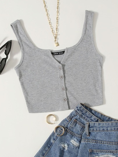 SHEIN Notch Neck Button Front Tank Top | SHEIN