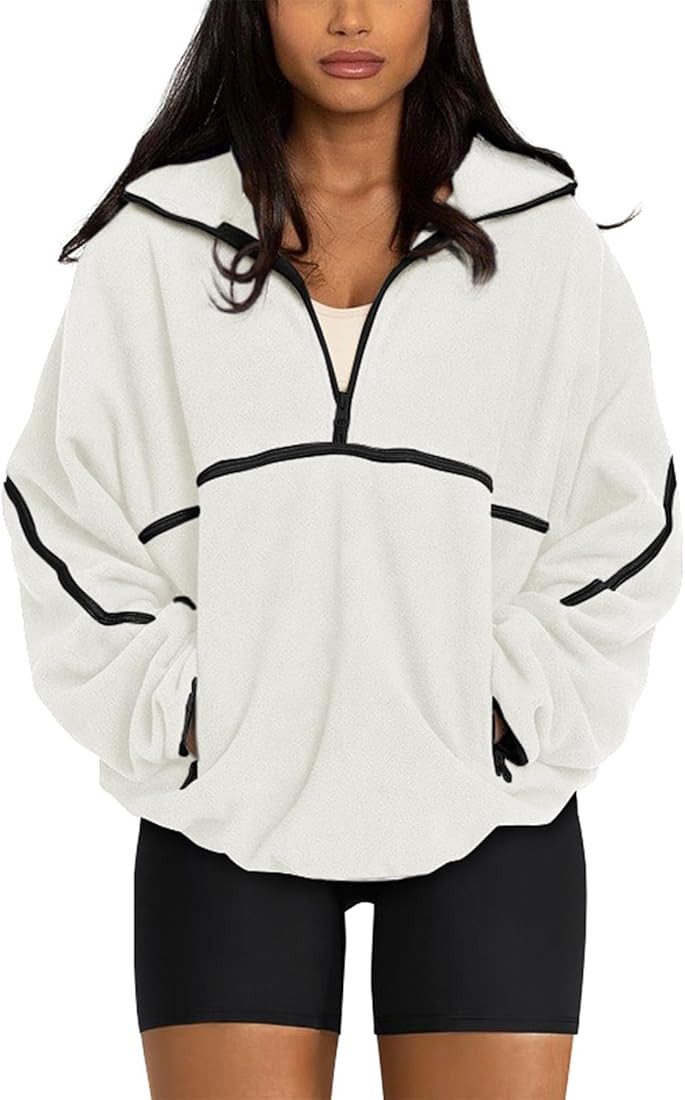 LASLULU Womens Half Zip Pullover Sweatshirt Sherpa Fleece Jacket Oversized Sweatshirt Warm Fuzzy ... | Amazon (US)