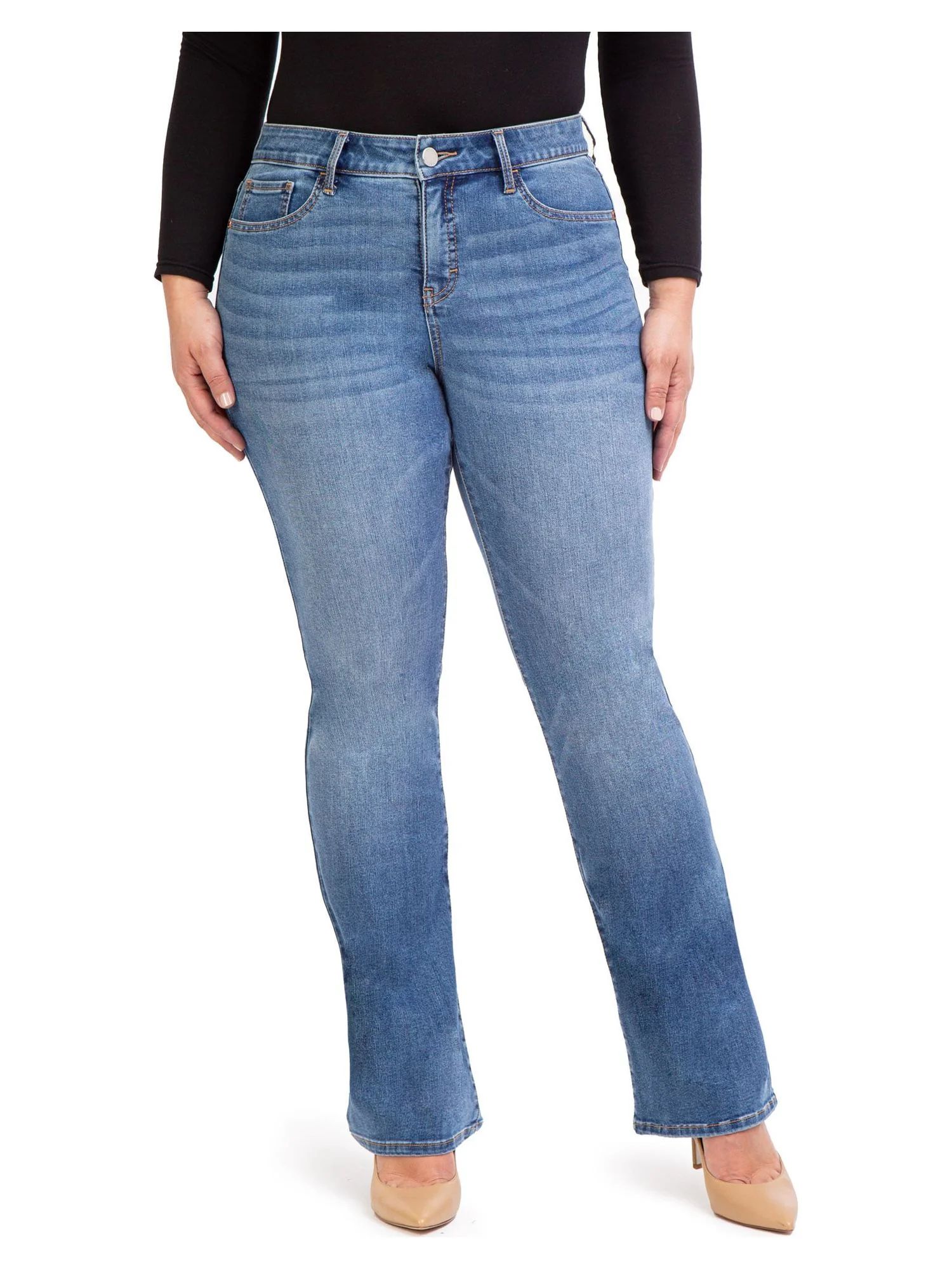 Jordache Women's Mid Rise Curvy Bootcut Jeans - Walmart.com | Walmart (US)