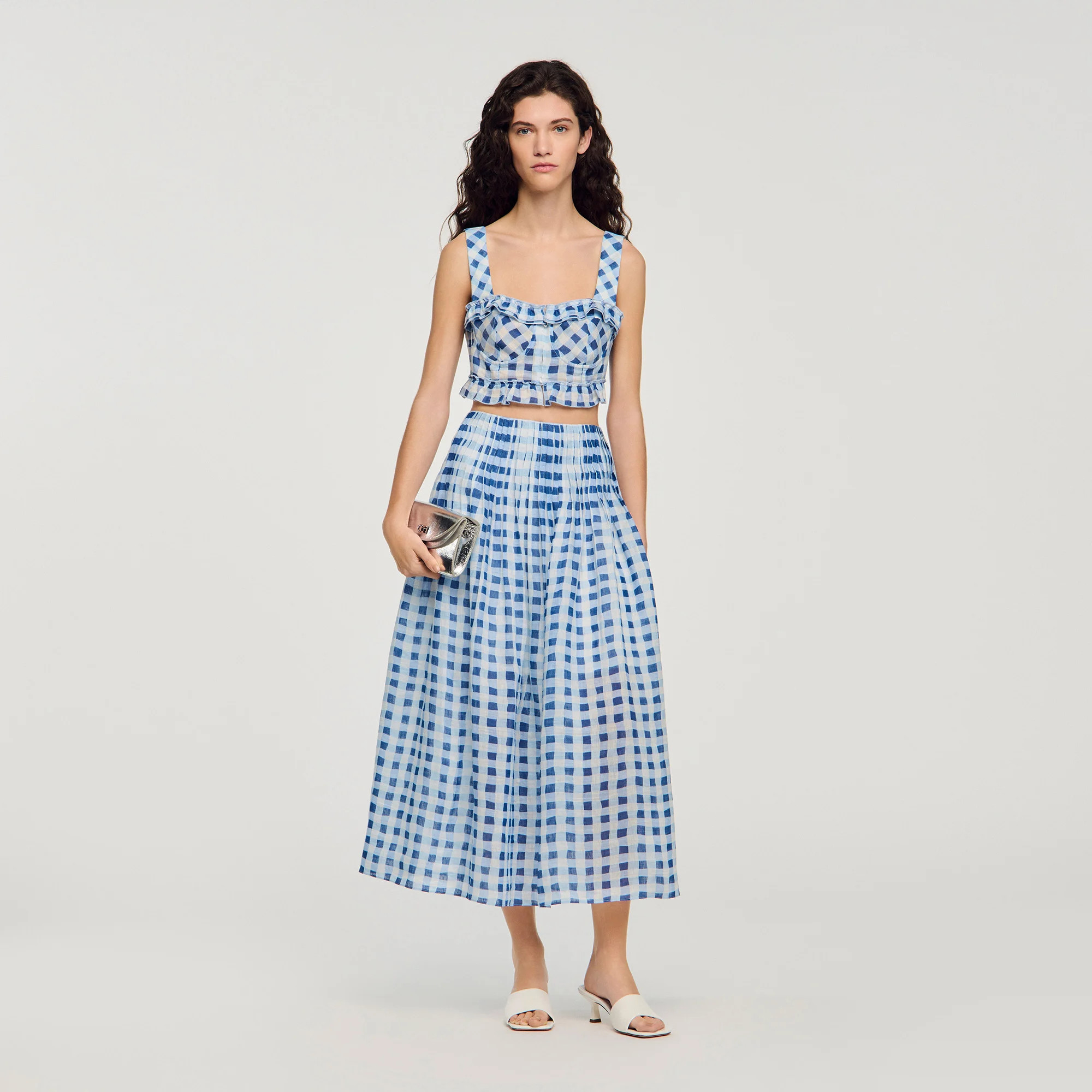 Maxi gingham linen skirt | Sandro US | Sandro-Paris US