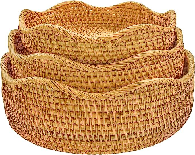 Round Wicker Baskets Rattan Decor Basket Fruit And Vegetable Storage For Serving Potatoes Onions ... | Amazon (US)
