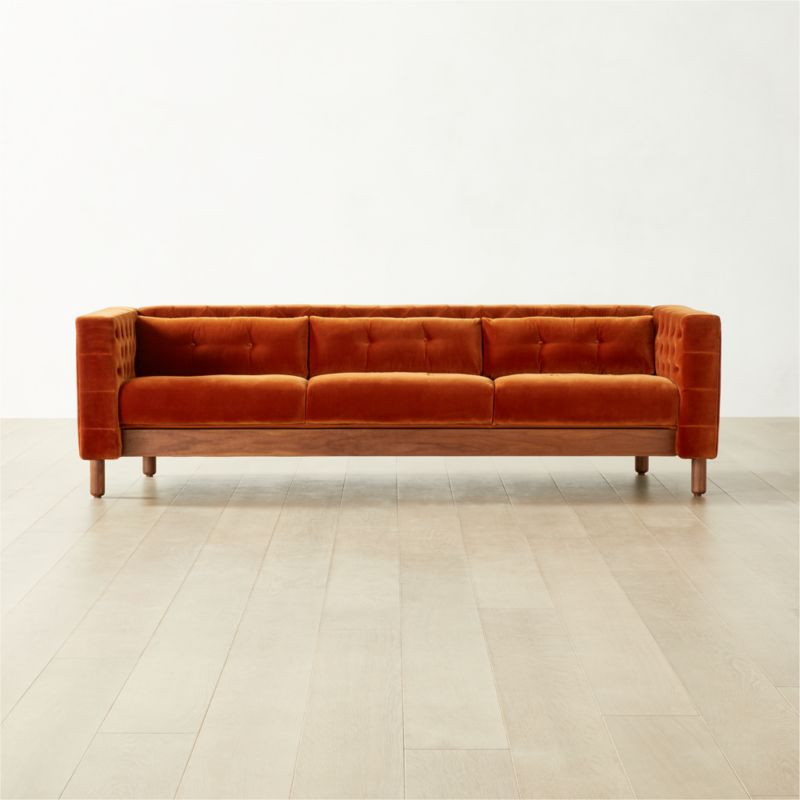 Marconi Modern 3-Seater Tufted Rust Velvet Sofa + Reviews | CB2 | CB2