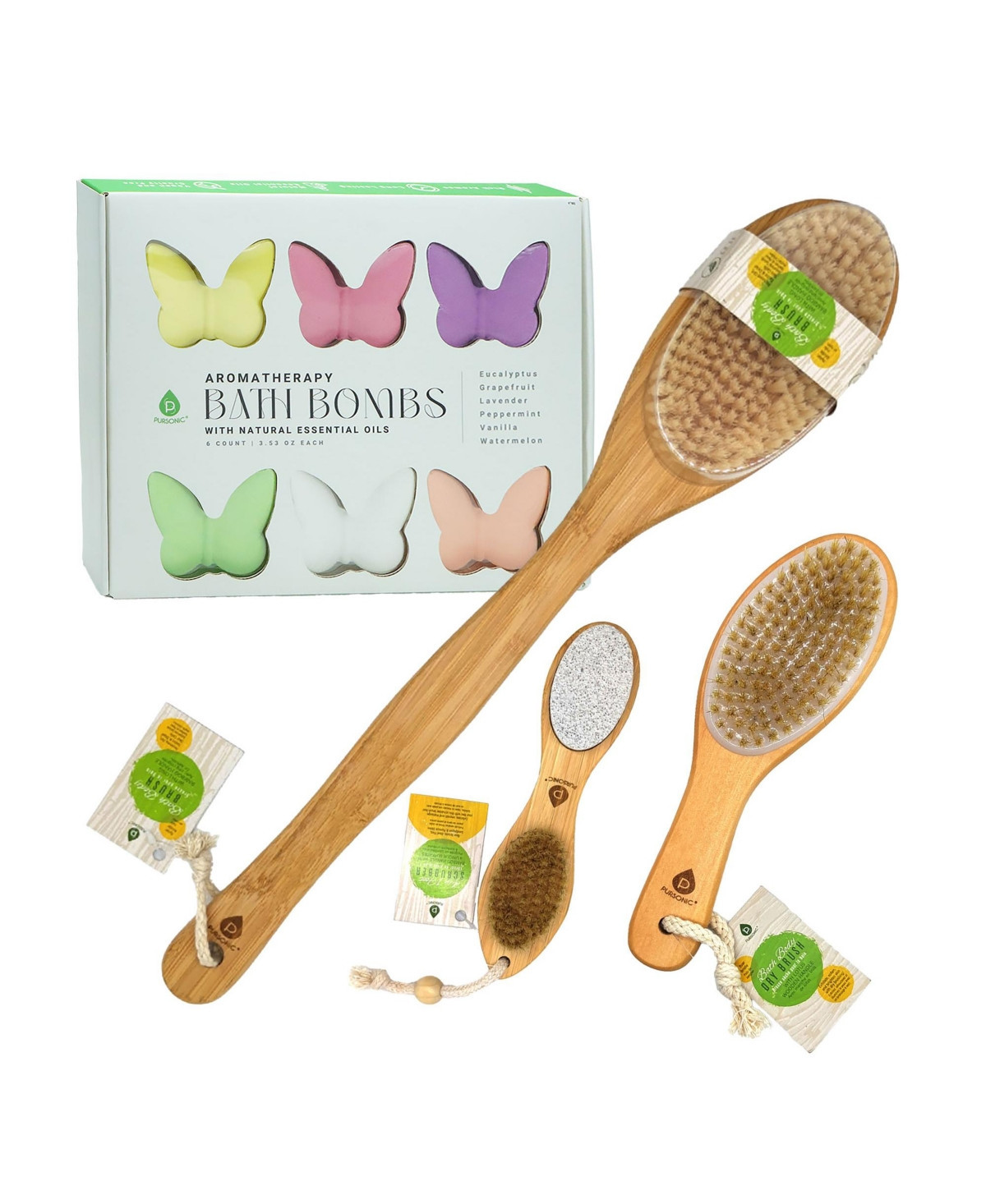 Pursonic Aromatherapy Bath Bombs & Bamboo Spa Brush Bundle â Relax, Refresh & Rejuvenate Naturally - Beige/khaki | Macy's