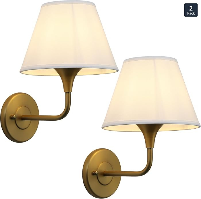 PERMO Wall Sconces Set of 2 Traditional Gold Sconce with 6.3" High Linen Lampshade Hardwired Set ... | Amazon (US)