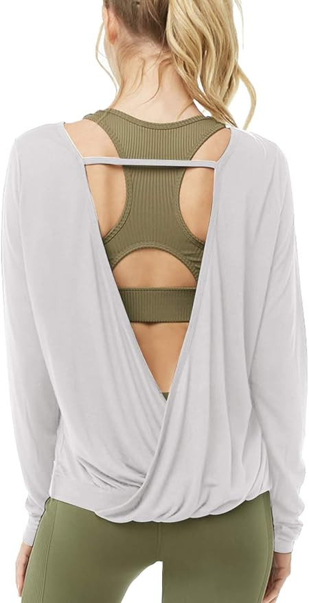 Muzniuer Women's Long Sleeve Open Back Workout Shirts Loose Backless Yoga Shirts Thumb Hole Shirt... | Amazon (US)