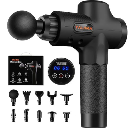 TAIJIMA Massage Gun,Muscle Massage Gun for Athletes,Handheld Deep Tissue Massager,Body Back Muscle Massager with 10 Massage Heads and LCD Touch Screen (Black) | Amazon (CA)