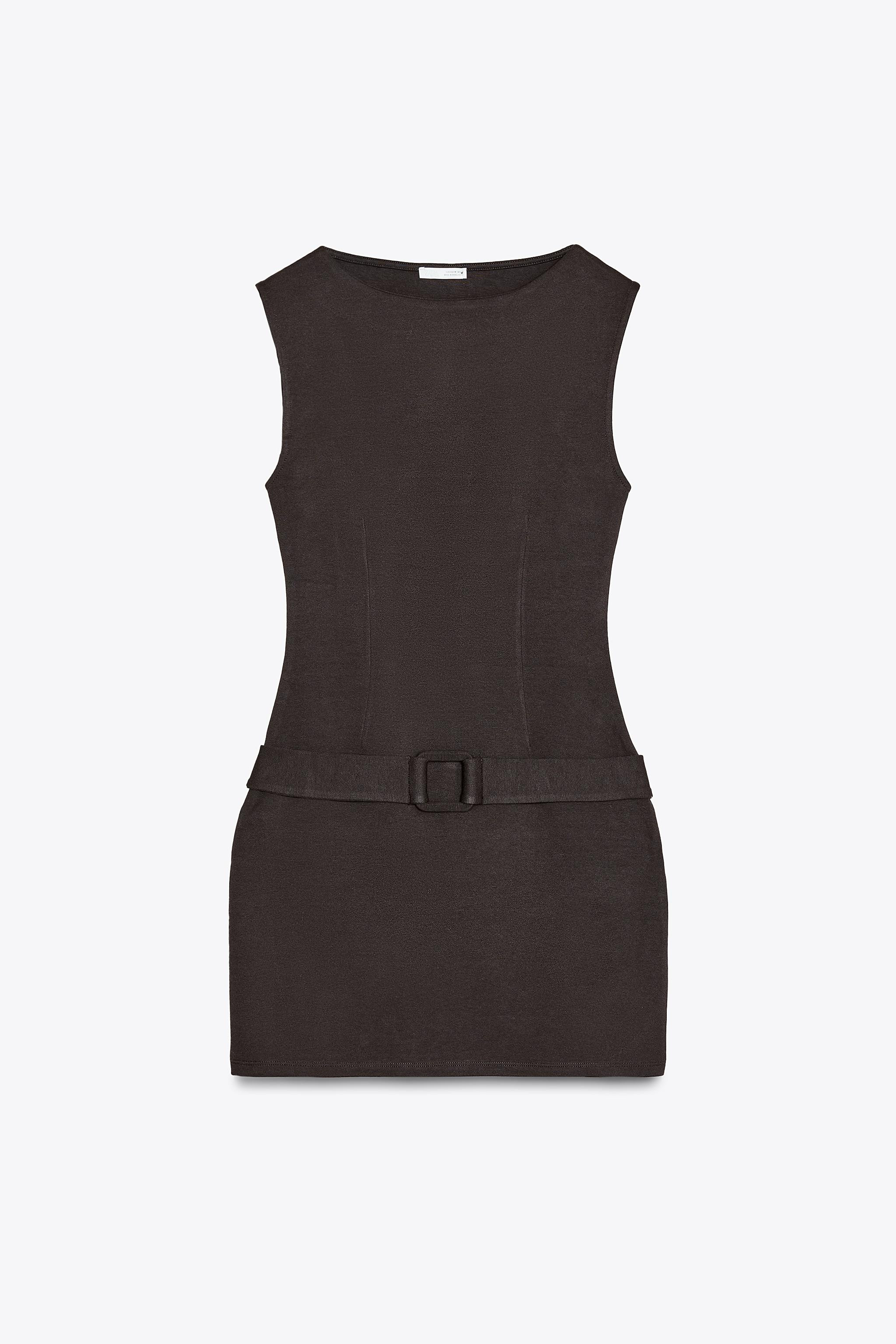 Fitted short dress. Boat neck and sleeveless. Belt at the front with covered buckle. | Zara UK
