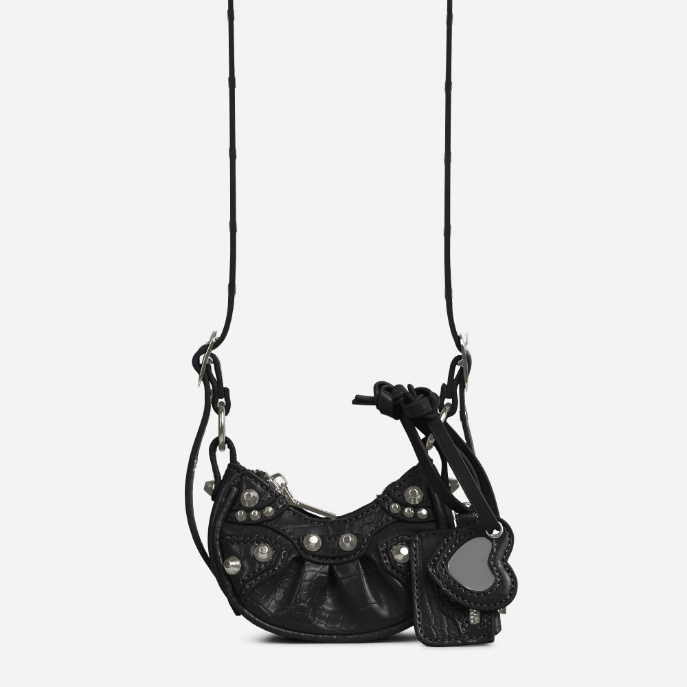 Ravetto Stud Detail Mini Cross Body Bag In Black Croc Print Faux Leather | EGO (UK)