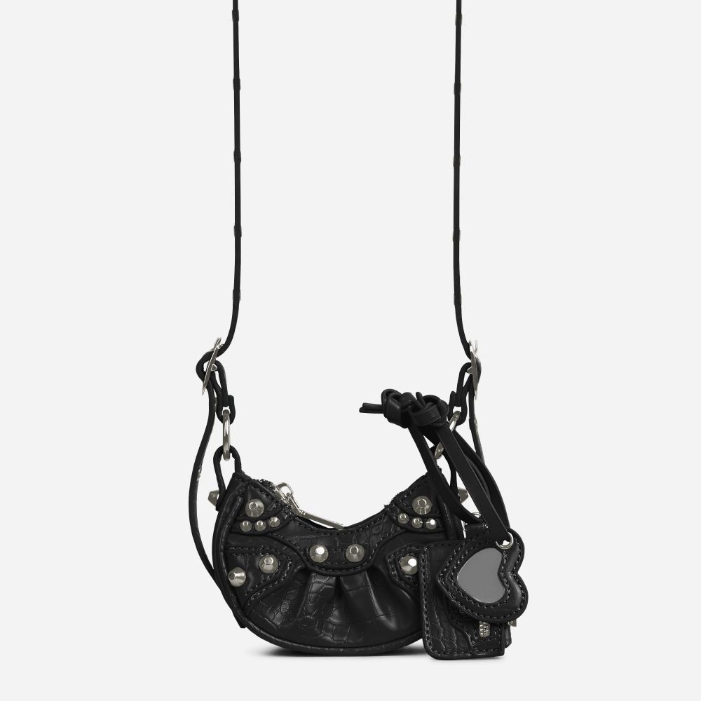 Ravetto Stud Detail Mini Cross Body Bag In Black Croc Print Faux Leather | Ego Shoes (UK)