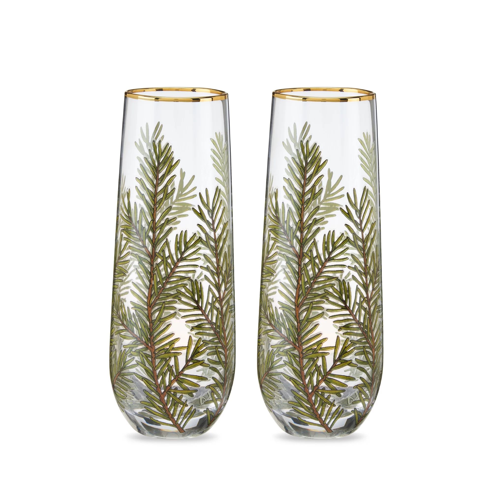 Twine Woodland Gold-Rimmed Stemless Champagne Glasses -  Festive Mimosa Margarita Champagne Flute... | Walmart (US)
