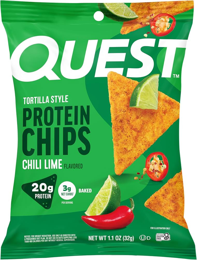 Quest Nutrition Chili Lime Tortilla Style Protein Chips, 20g Protein, 3g Net Carbs, Low Carb, Glu... | Amazon (US)