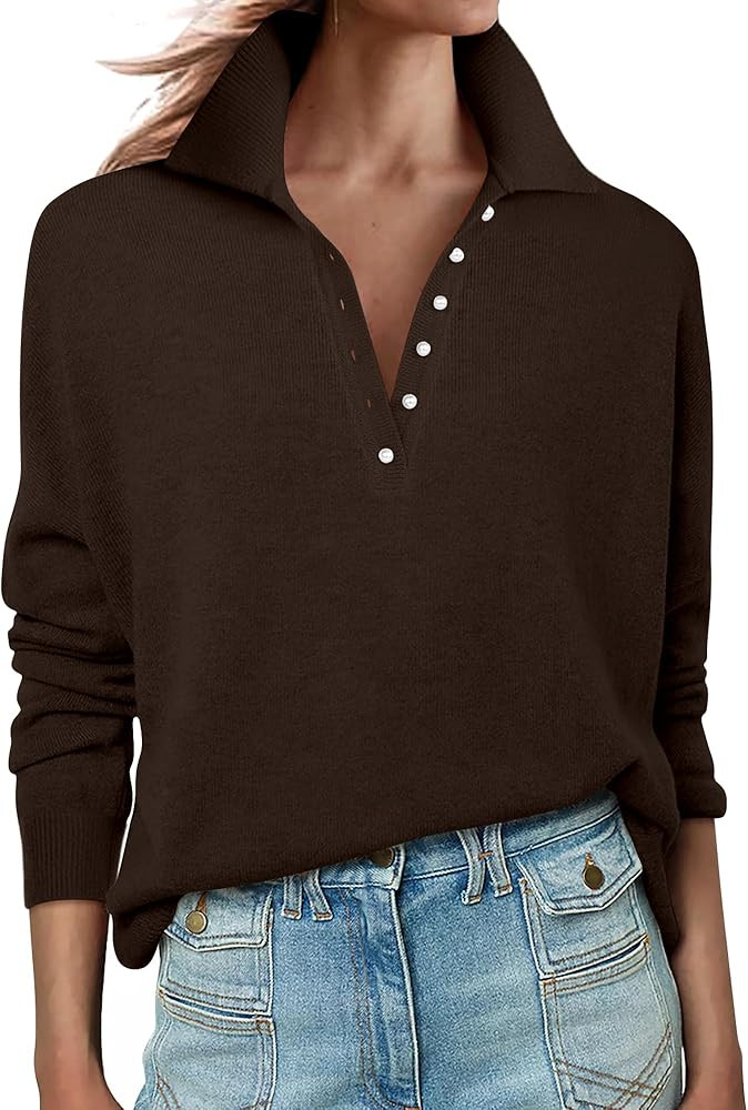 ANRABESS Womens Long Sleeve Polo Sweaters Knit Button Shirt Lightweight Dressy Casual Basic Pullo... | Amazon (US)