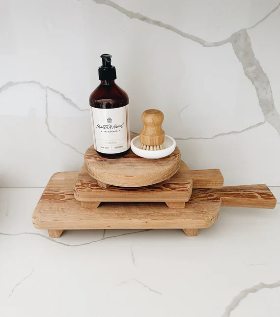 Round Soap Stand, Large Kitchen Tray, Sink Decor, Reclaimed Wood, Raw Wood Riser, Shelf Styling | Etsy (US)